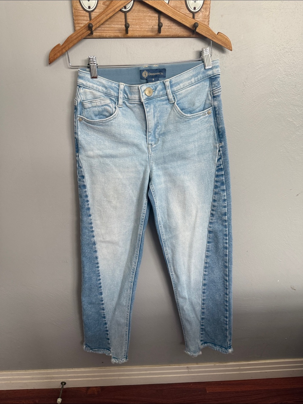 Democracy Two-Tone Light & Medium Blue Ankle Jeans